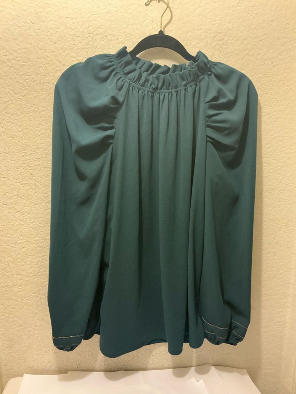 Brochu Walker Teal Ruffle Neck Long-Sleeve Blouse size S